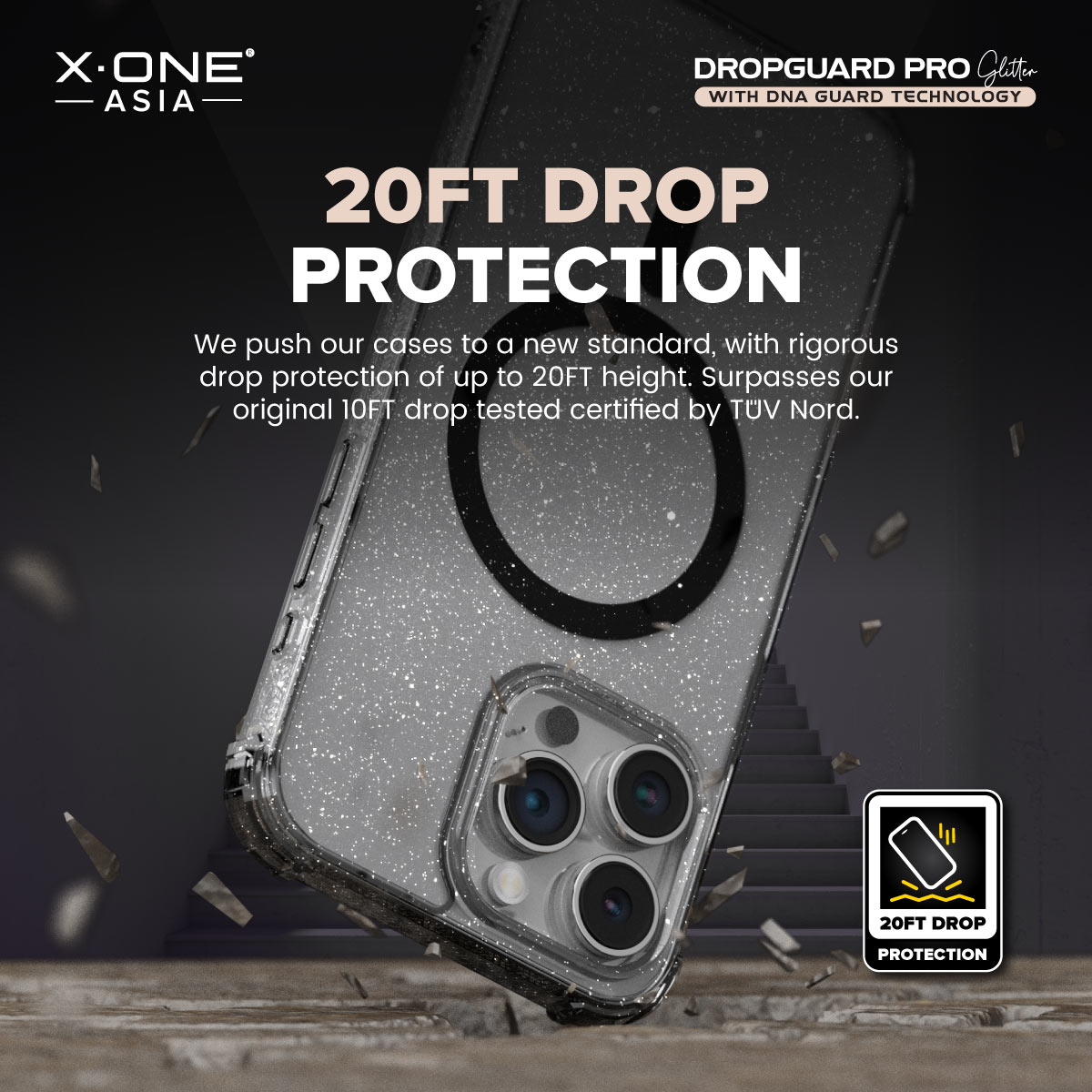 X.One® Dropguard Pro Glitter Series with EnduraClear(Magsafe Edition) Impact Protection Case for iPhone 15 Series