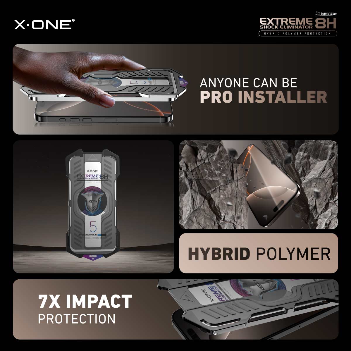 X.One® Hybrid Polymer Impact Screen Protector (Clear HD) with Installer Kit