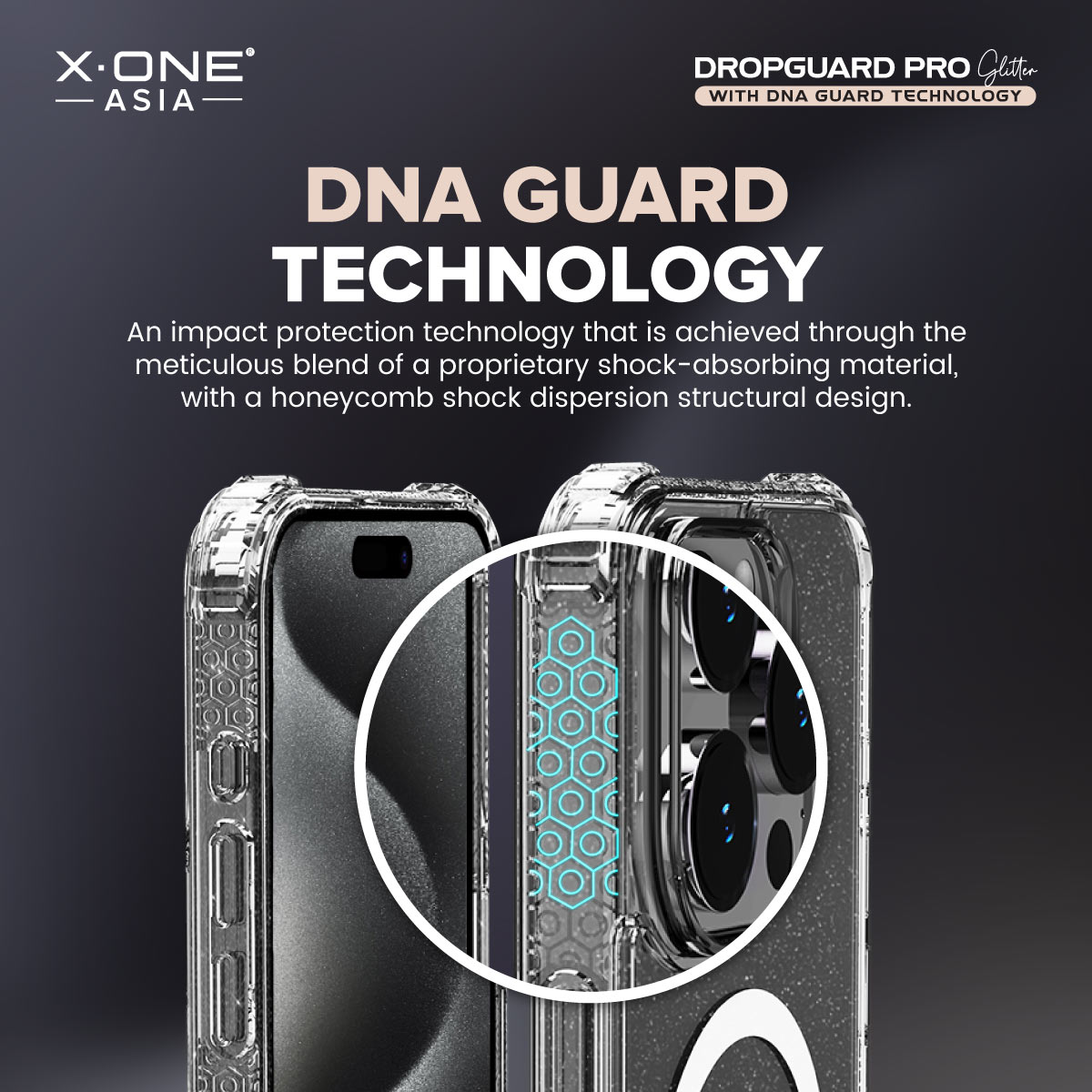 X.One® Dropguard Pro Glitter Series with EnduraClear(Magsafe Edition) Impact Protection Case for iPhone 15 Series