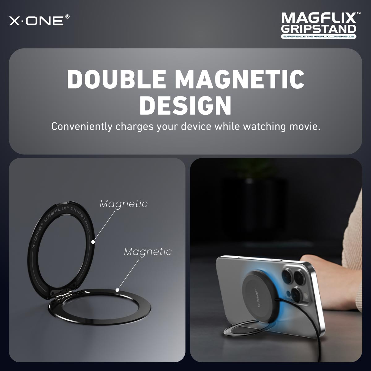 X.One MagFlix Gripstand Magnetic Adjustable Phone Stand Ring Holder