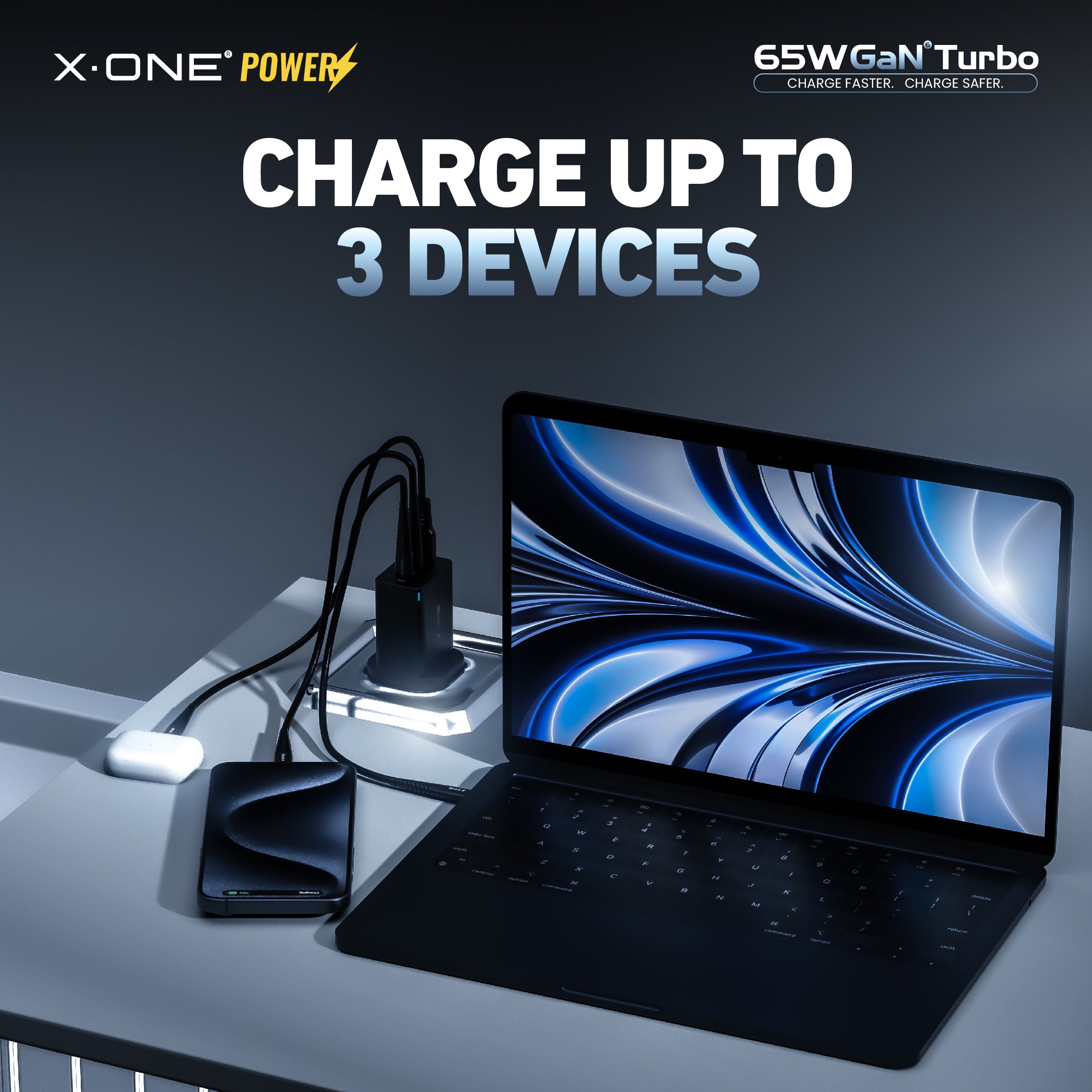 X.One® 65W GaN 6 Turbo Ultra Fast Charger (3-Ports)