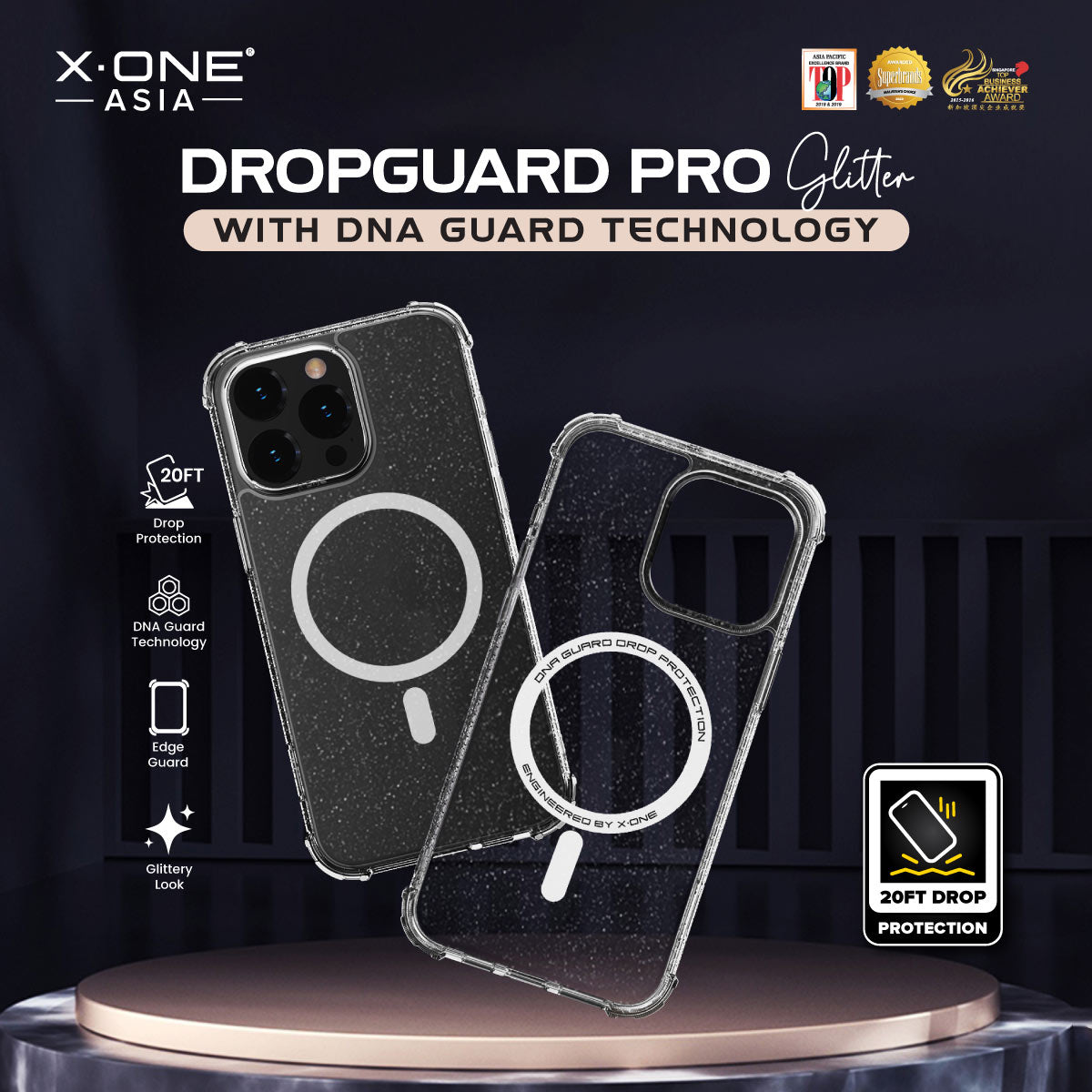 X.One® Dropguard Pro Glitter Series with EnduraClear(Magsafe Edition) Impact Protection Case for iPhone 15 Series