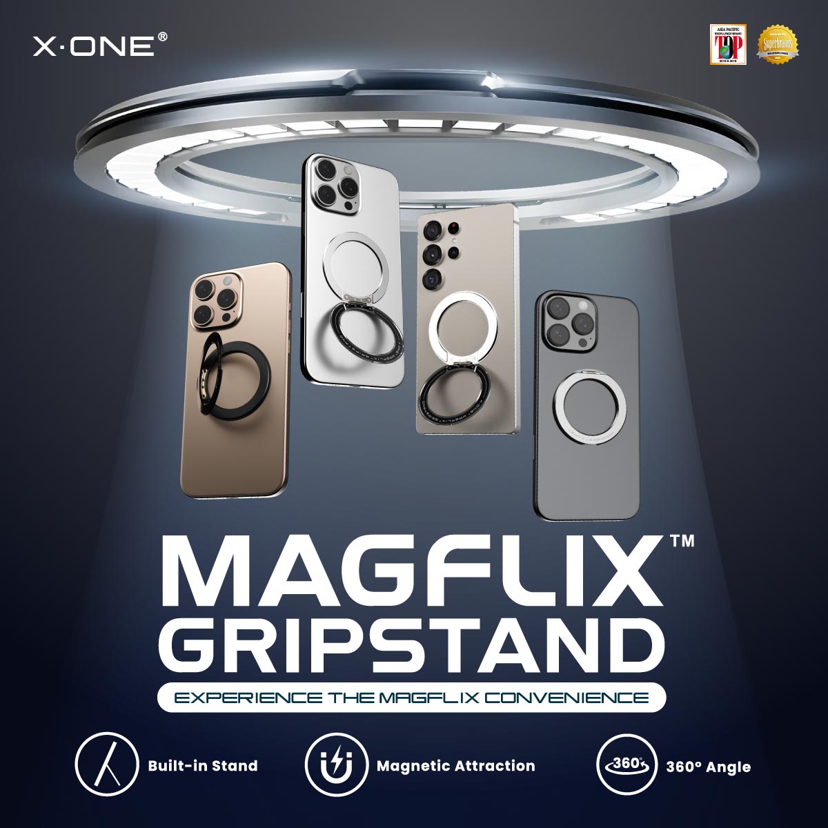 X.One MagFlix Gripstand Magnetic Adjustable Phone Stand Ring Holder