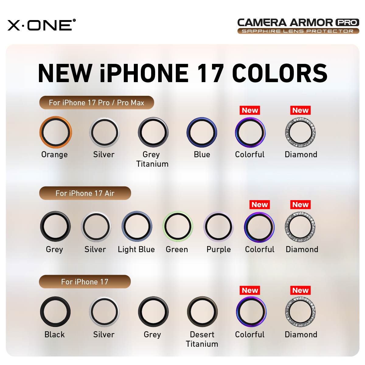 X.One® Camera Armor Pro GIA Certified Sapphire 9H Anti Scratch Lens Protector for iPhone 17 Series