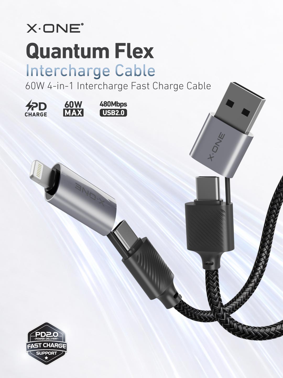 X.One® Quantum Flex 60W 4-in-1 Multi-Device Cable — Feature 1