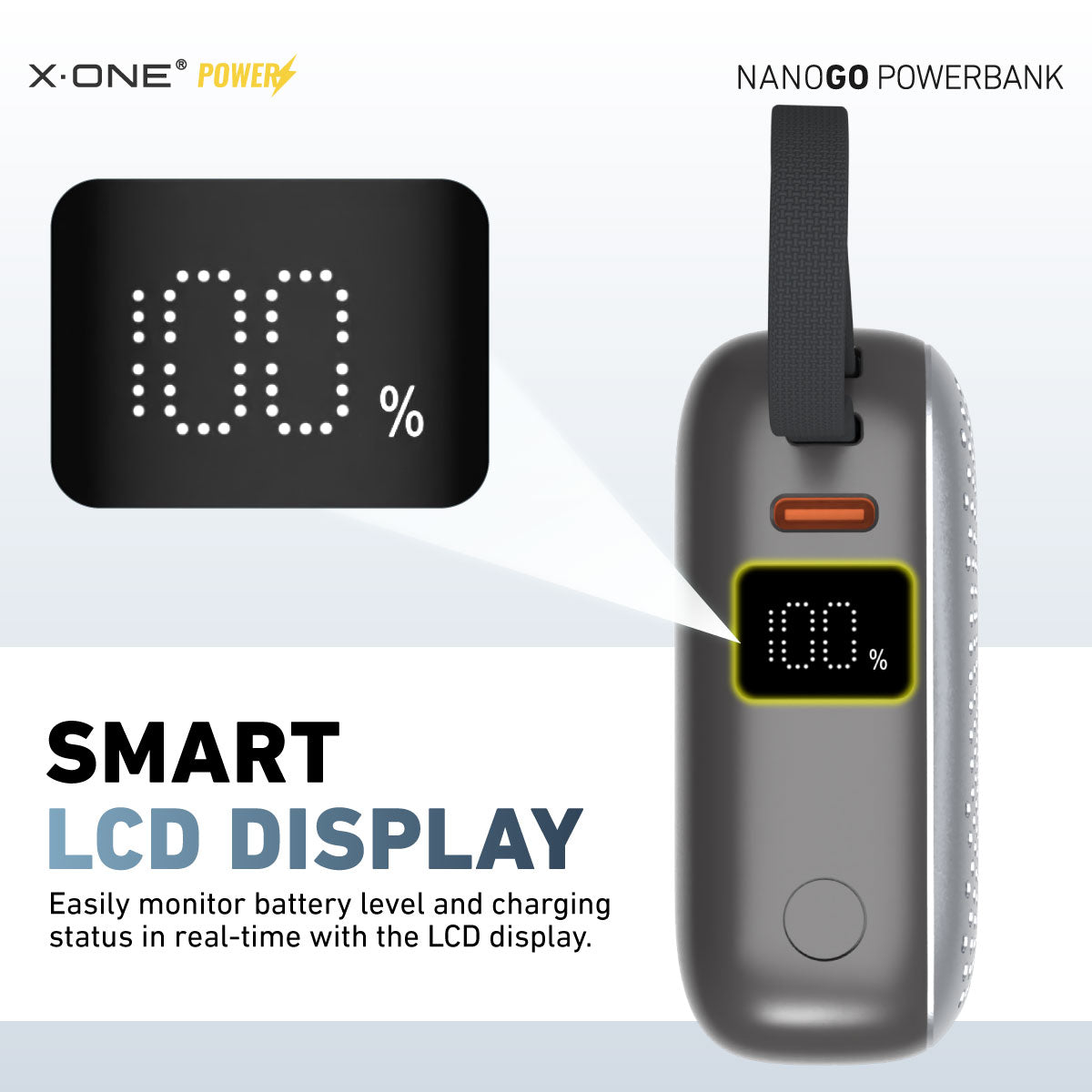 X.One® NanoGo 10000mAh PD 35W Compact Power Bank — Smart LCD Display