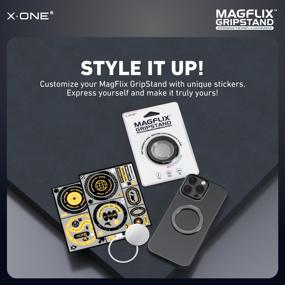 X.One MagFlix Gripstand Magnetic Adjustable Phone Stand Ring Holder