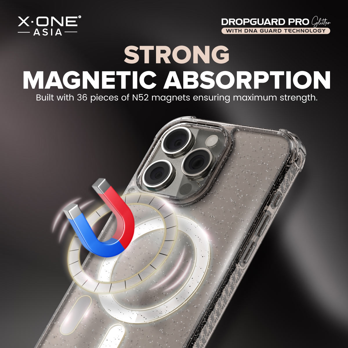 X.One® Dropguard Pro Glitter Series with EnduraClear(Magsafe Edition) Impact Protection Case for iPhone 15 Series