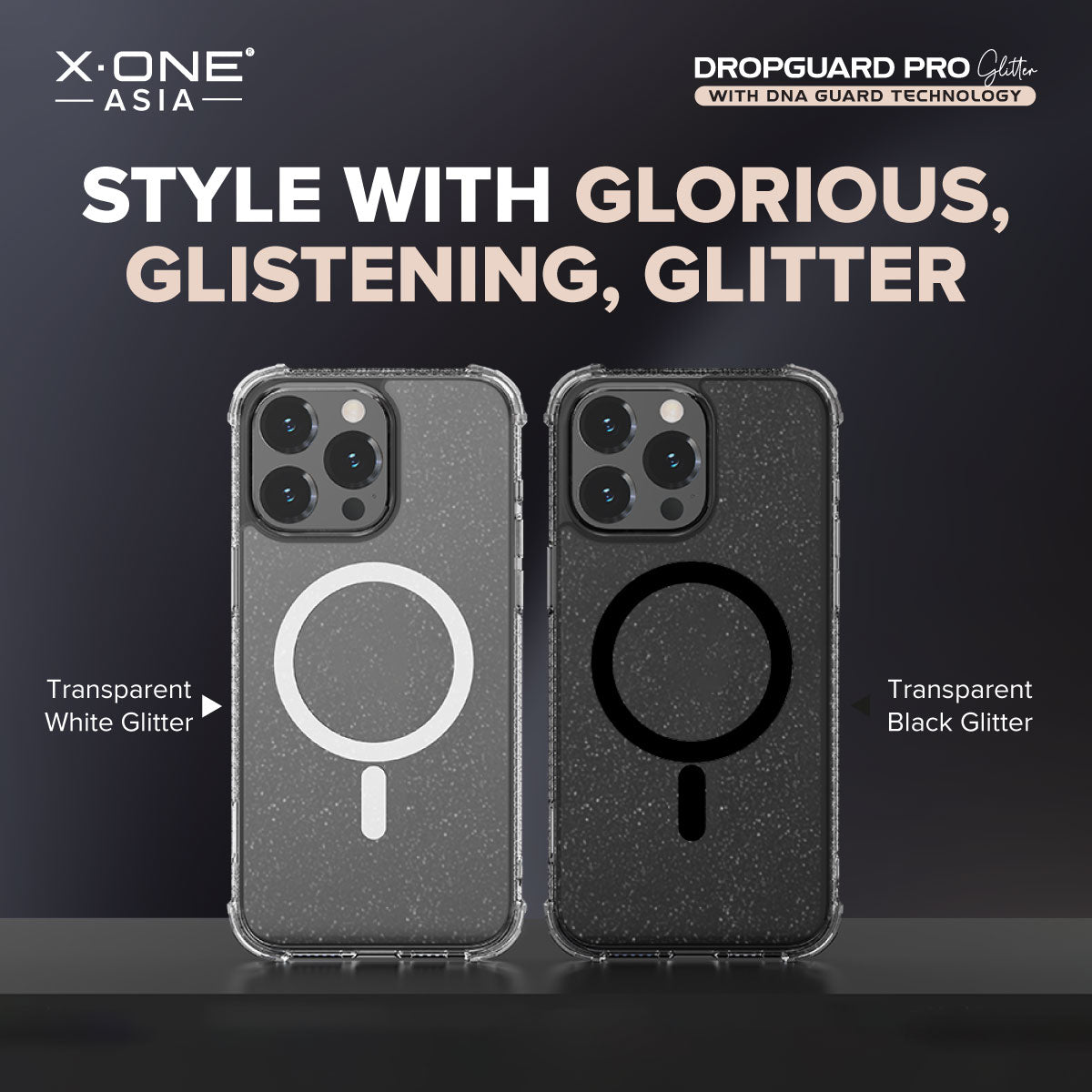 X.One® Dropguard Pro Glitter Series with EnduraClear(Magsafe Edition) Impact Protection Case for iPhone 15 Series