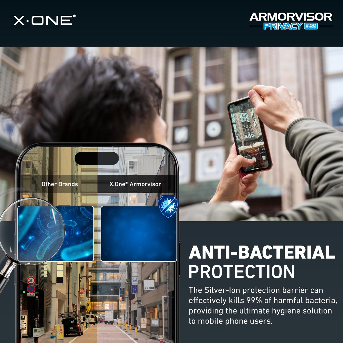 X.One® Hybrid Polymer Impact Screen Protector (Anti-Blue Light + Privacy) with Installer Kit