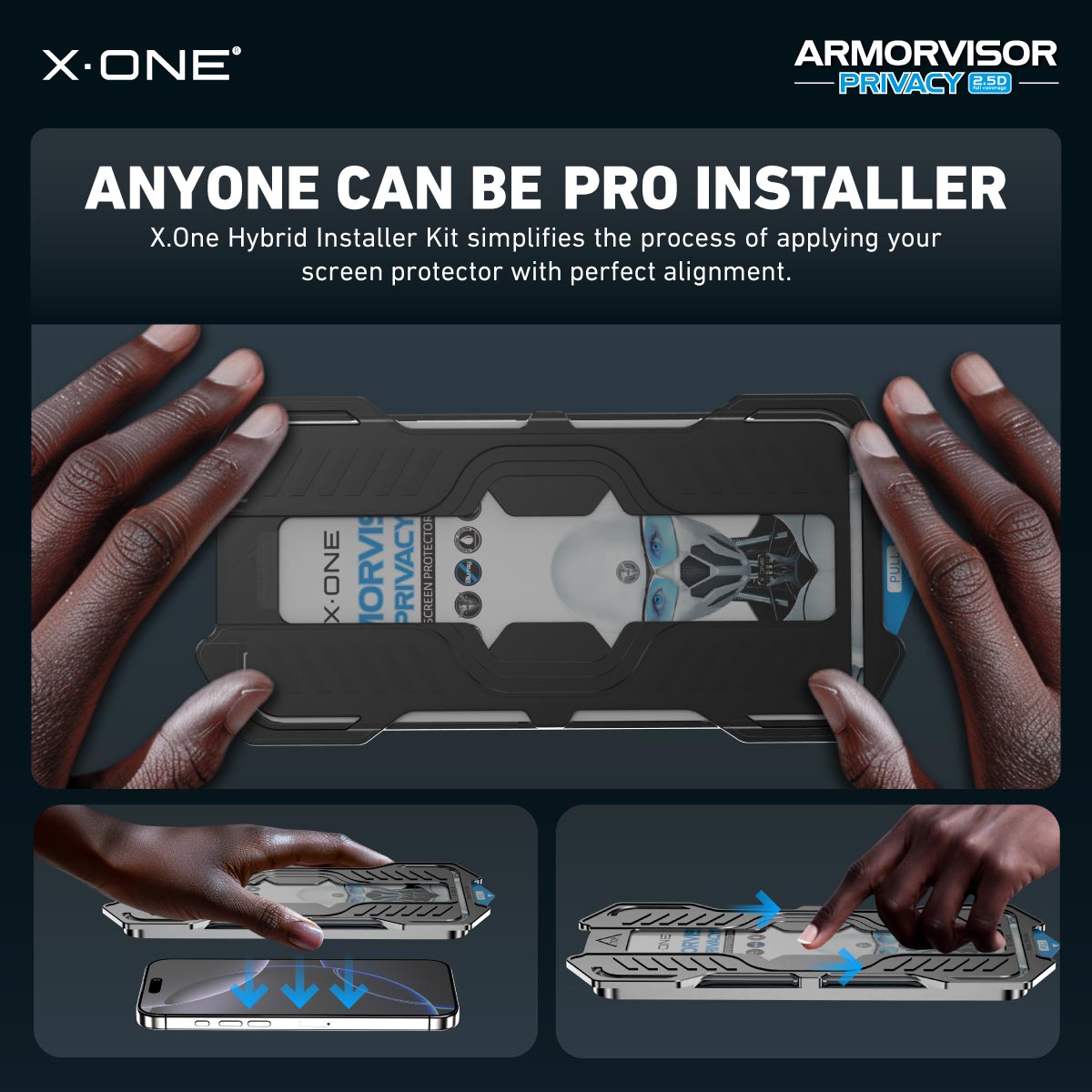X.One® Hybrid Polymer Impact Screen Protector (Anti-Blue Light + Privacy) with Installer Kit