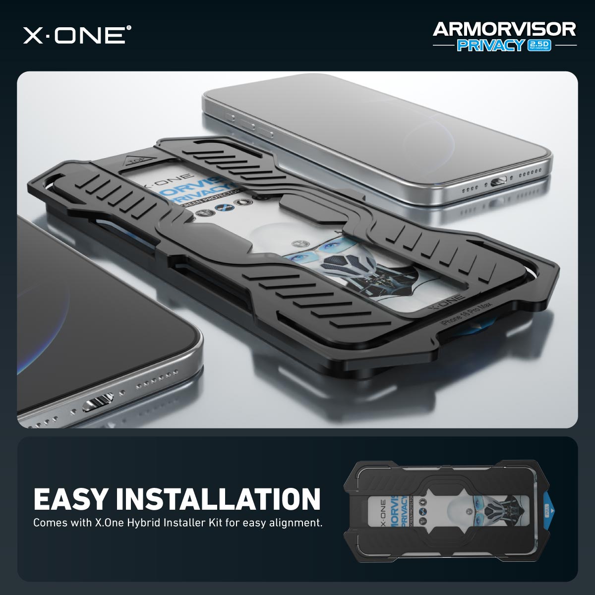 X.One® Hybrid Polymer Impact Screen Protector (Anti-Blue Light + Privacy) with Installer Kit