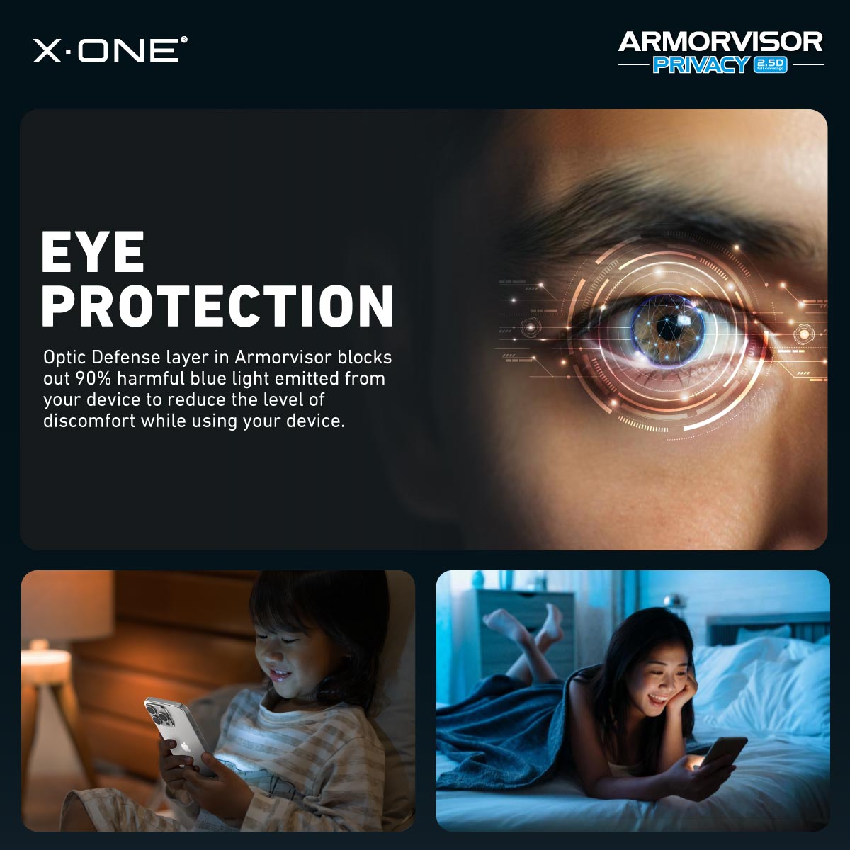 X.One® Hybrid Polymer Impact Screen Protector (Anti-Blue Light + Privacy) with Installer Kit