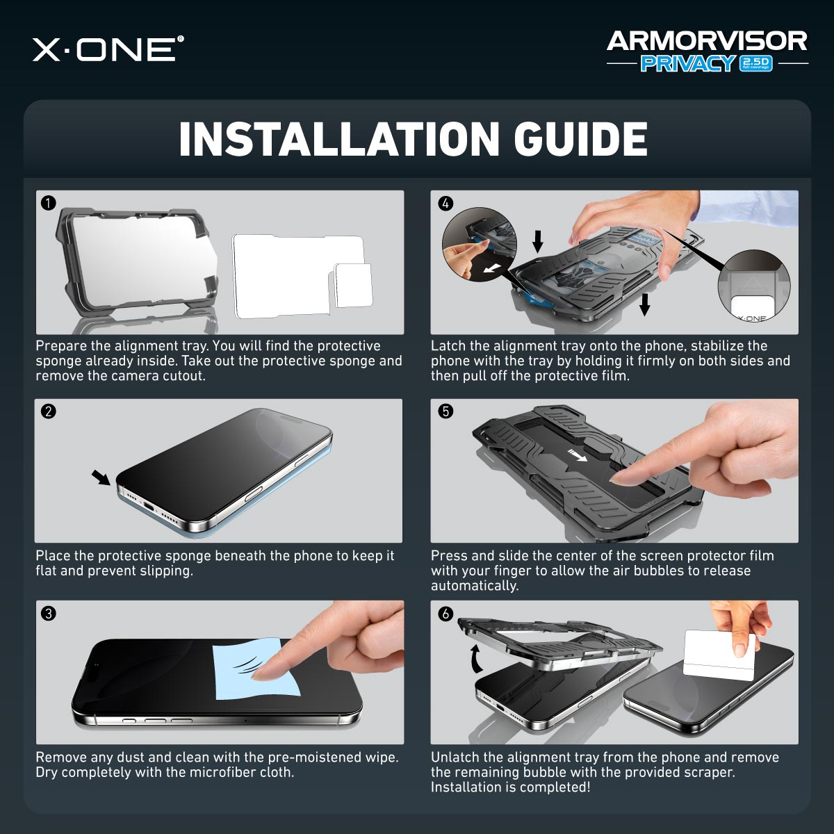 X.One® Hybrid Polymer Impact Screen Protector (Anti-Blue Light + Privacy) with Installer Kit