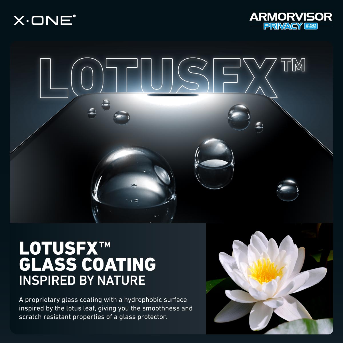 X.One® Hybrid Polymer Impact Screen Protector (Anti-Blue Light + Privacy) with Installer Kit