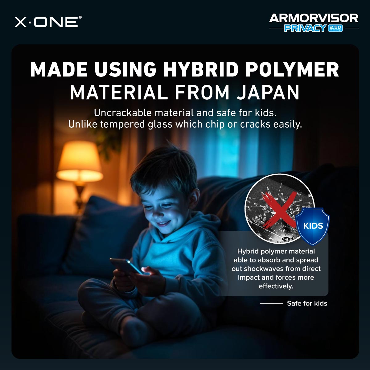 X.One® Hybrid Polymer Impact Screen Protector (Anti-Blue Light + Privacy) with Installer Kit