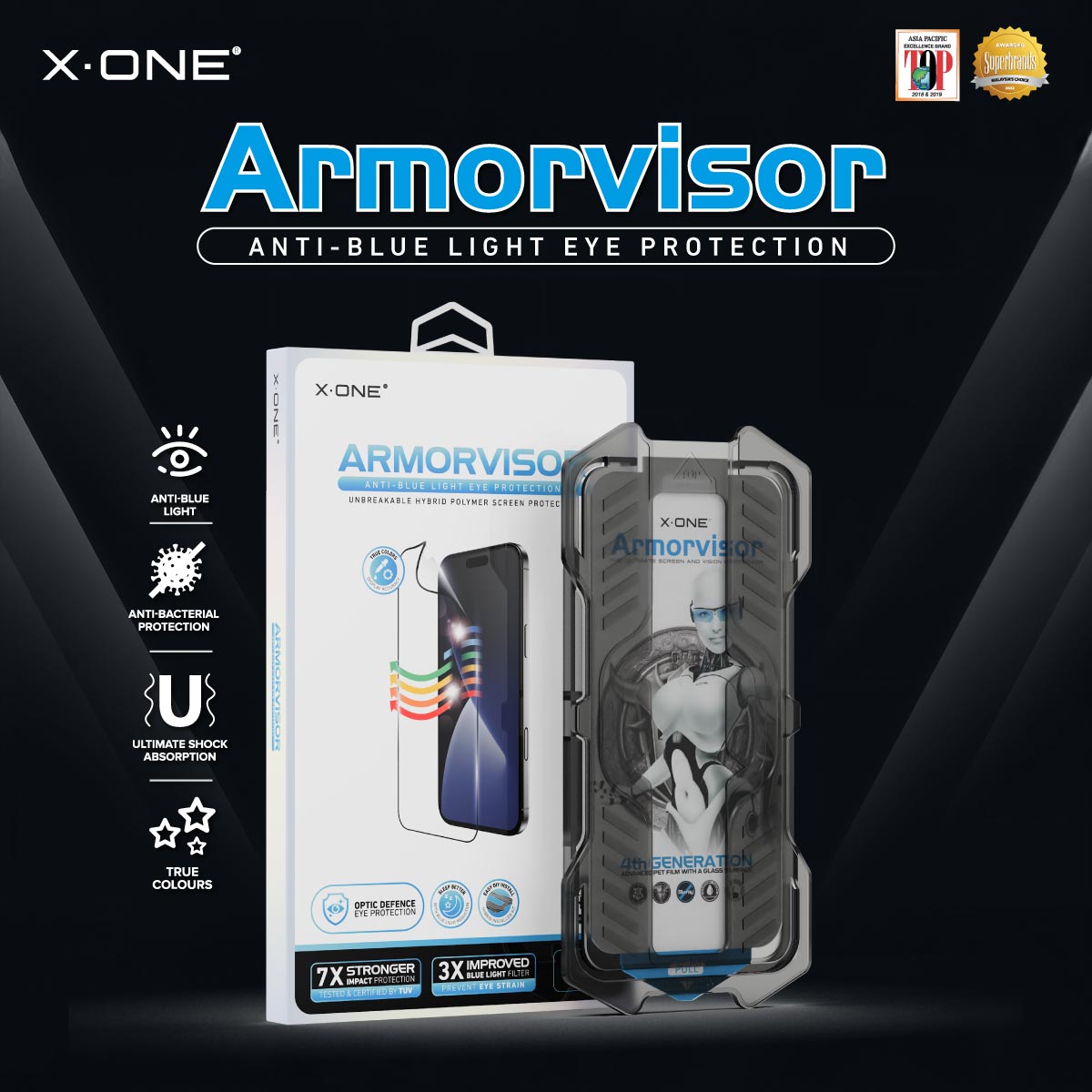 X.One® Hybrid Polymer Impact Screen Protector (Anti-Blue Light) with Installer Kit