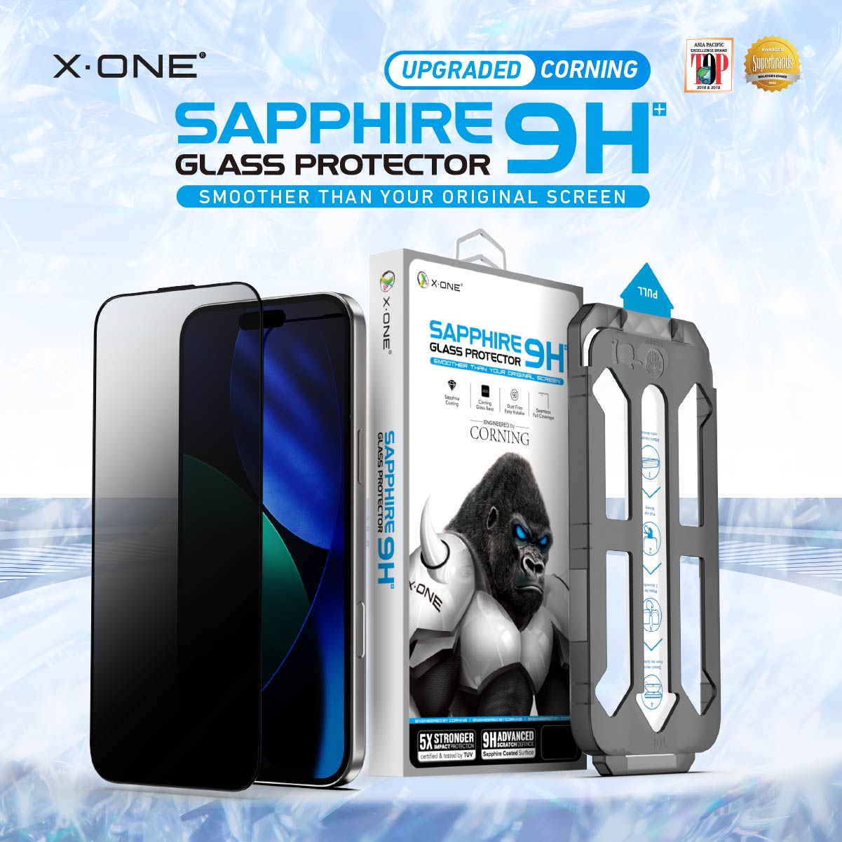 X.One® Sapphire Coated Corning Glass with Dust Free Installer Kit for iPhone