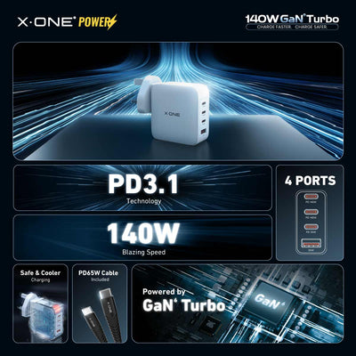X.One® 140W GaN 6 Turbo Multi-Port Laptop Charger — Collage