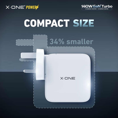 X.One® 140W GaN 6 Turbo Multi-Port Laptop Charger — Compact Size