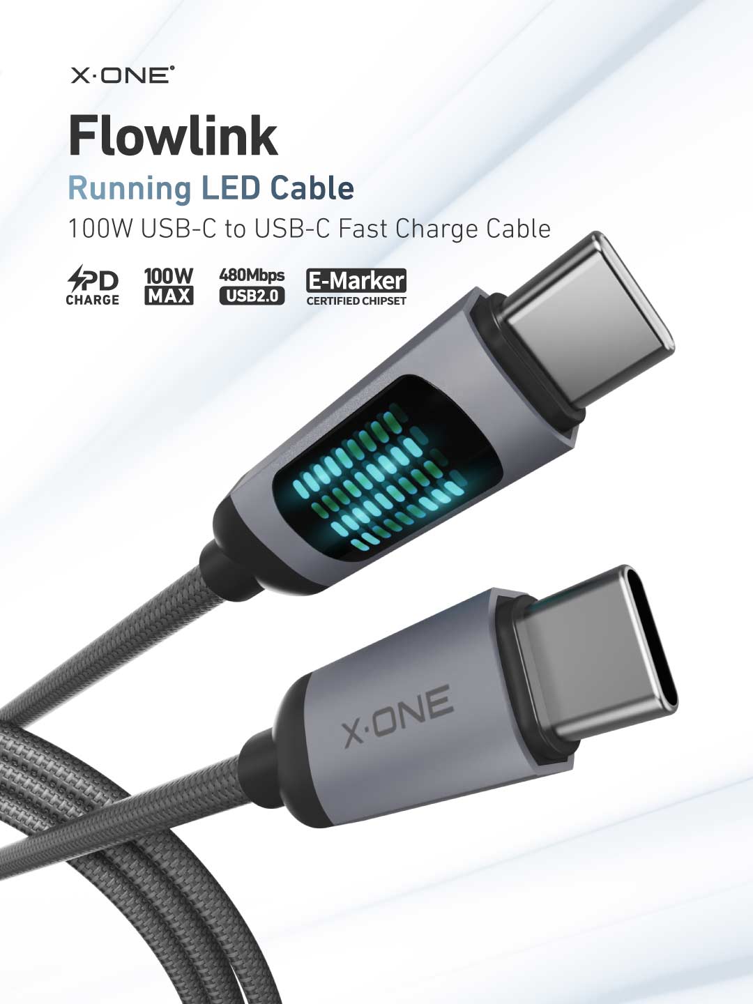 X.One® Flowlink 100W USB-C Running LED Cable — Main Graphic