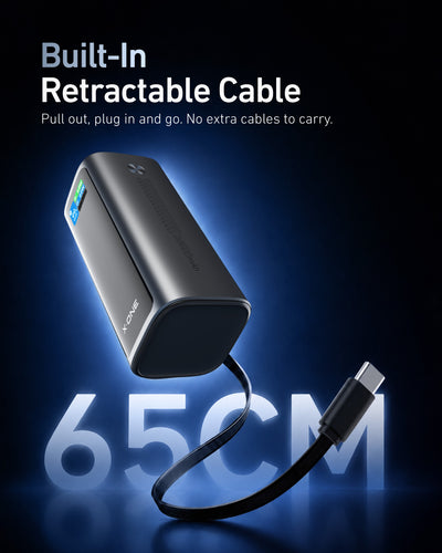 Stellar 130W 20000mAh 3-Port Fast Charging Power Bank with Retractable Cable