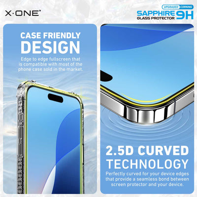 X.One® Sapphire 9H Tempered Glass Screen Protector — Case Friendly Design