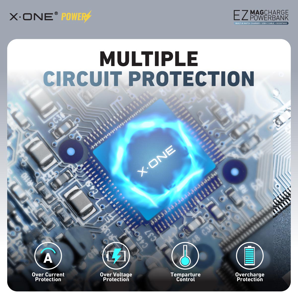 X.One EZ Magcharge Magnetic Wireless Powerbank with Built-in Fast Charging Cable Kickstand