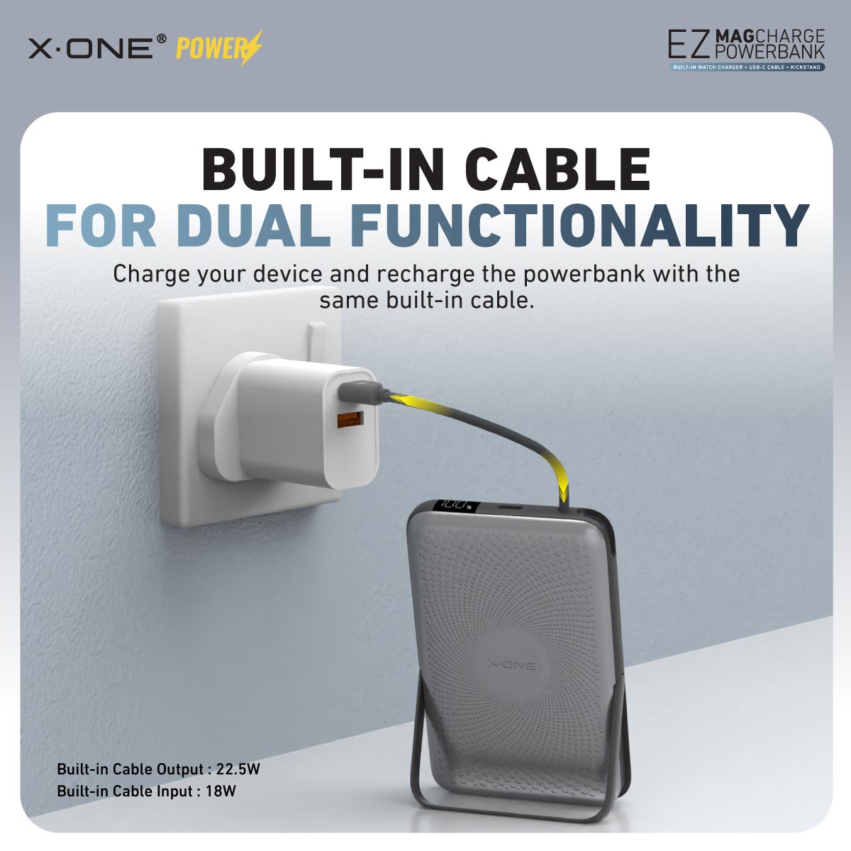 X.One EZ Magcharge Magnetic Wireless Powerbank with Built-in Fast Charging Cable Kickstand