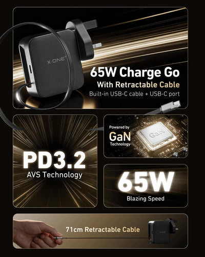 X.One® ChargeGo 65W Retractable Cable GaN Charger — Feature 5