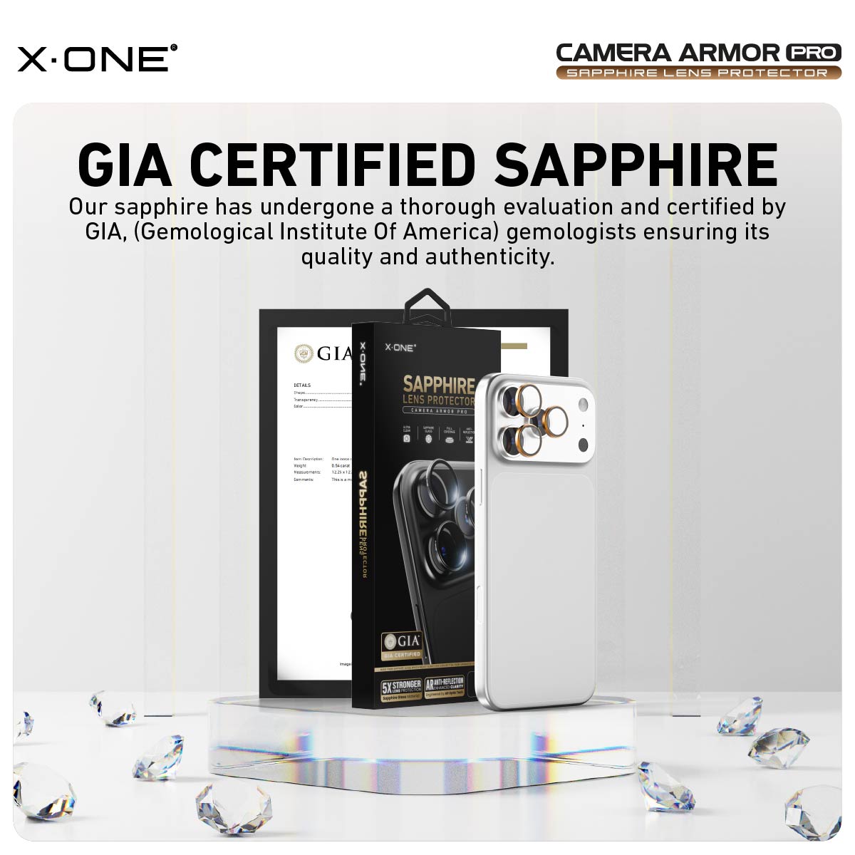 X.One® Camera Armor Pro GIA Certified Sapphire 9H Anti Scratch Lens Protector for iPhone 17 Series