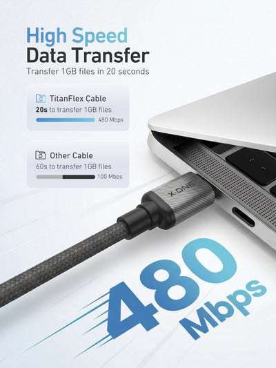 X.One® TitanFlex 240W USB-C Fast Charge Cable — High Speed Data Transfer