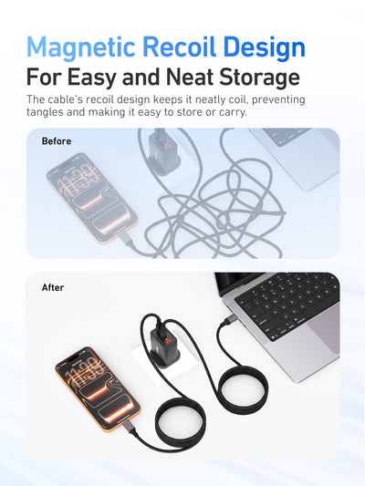 X.One® ReFlex Recoil 60W Self-Retracting USB-C Cable — Magnetic Recoil Design