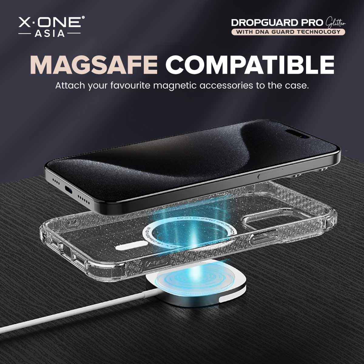 X.One® Dropguard Pro Glitter Series with EnduraClear(Magsafe Edition) Impact Protection Case for iPhone 15 Series