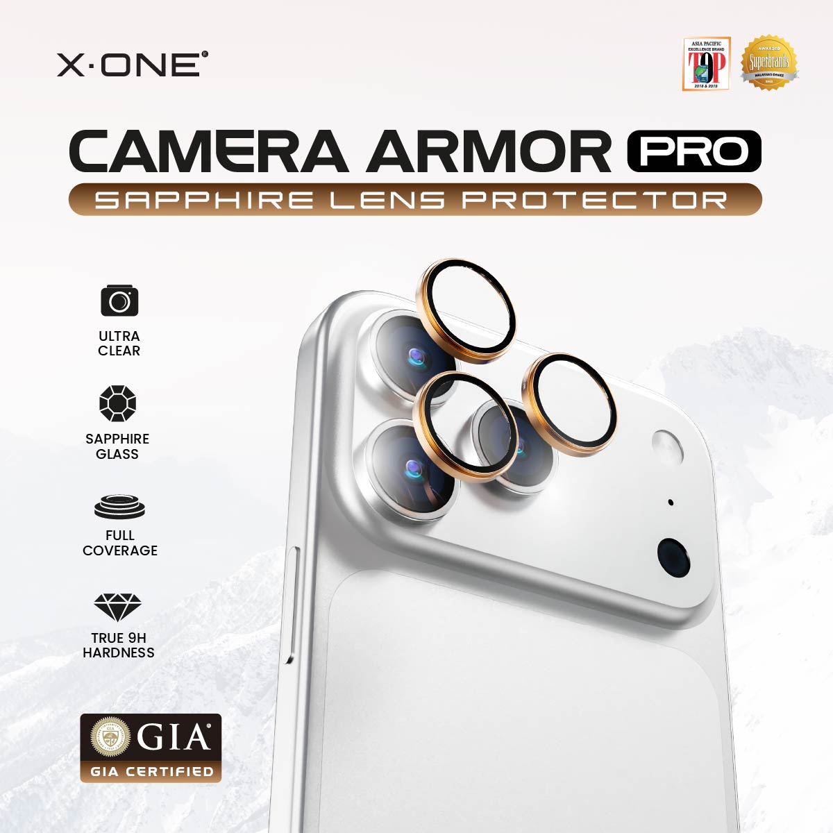 X.One® Camera Armor Pro GIA Certified Sapphire 9H Anti Scratch Lens Protector for iPhone 17 Series