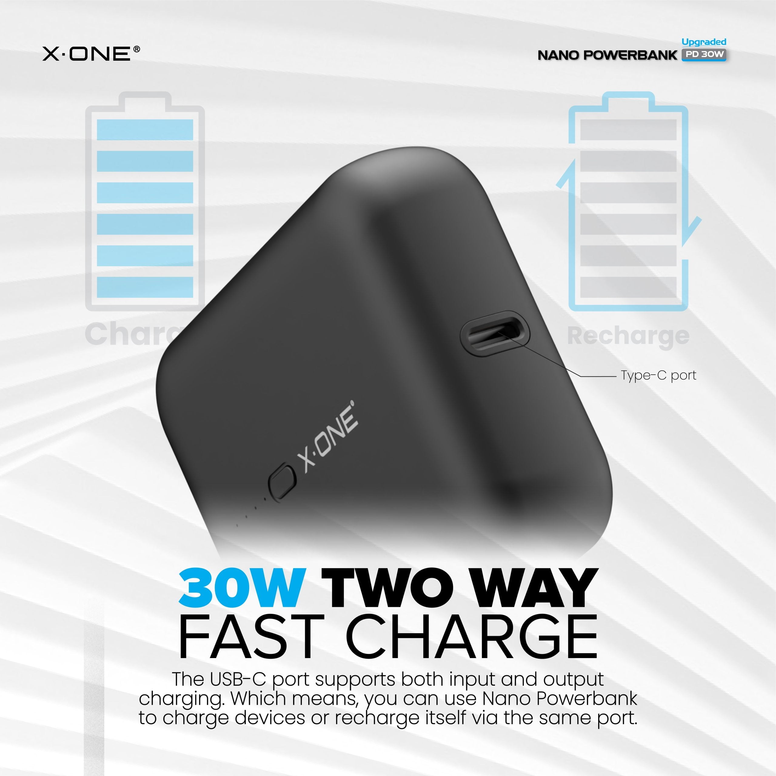 X.One® PD3.0 30W 10000mAh Nano Powerbank for iPhone PD Fast Charge | Samsung Super Fast Charge | Huawei Super Charge | QC4+