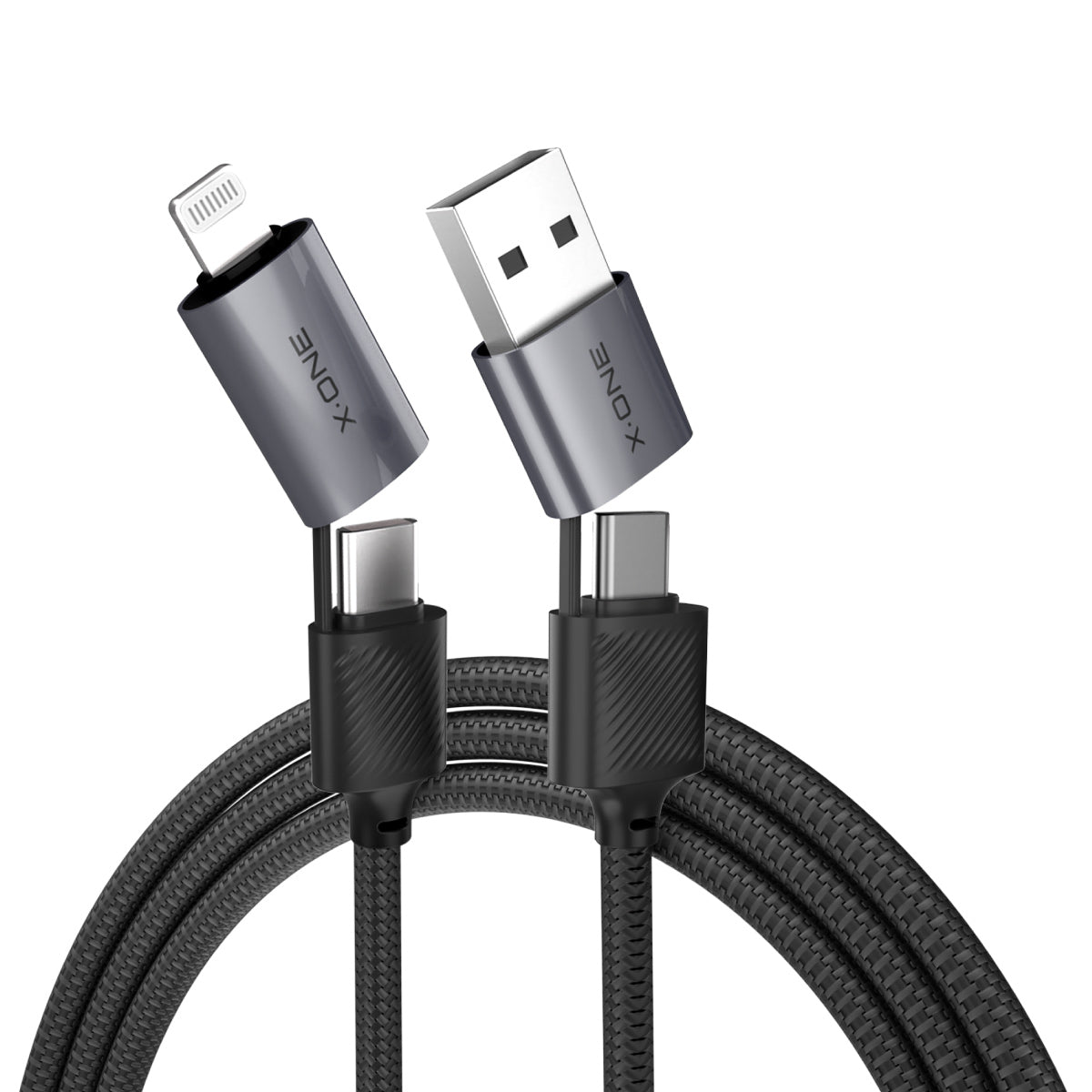 X.One® Quantum Flex 60W 4-in-1 Multi-Device Cable — USB-C Lightning Micro-USB
