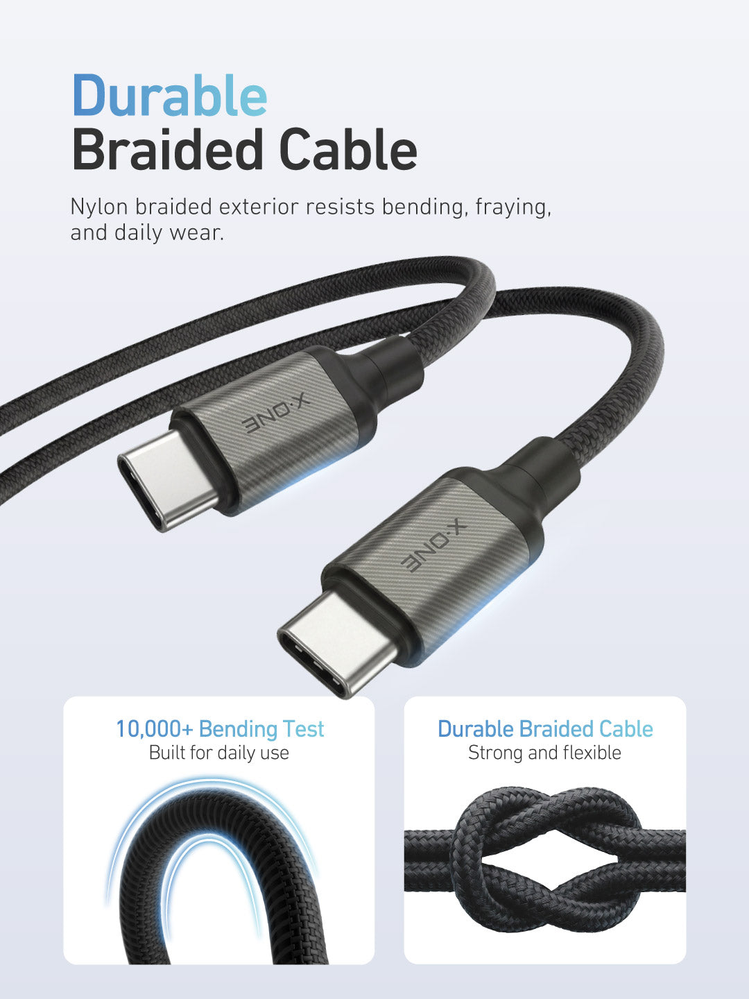 X.One® TitanFlex 240W USB-C Fast Charge Cable — Reinforced Connector