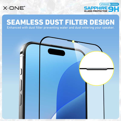 X.One® Sapphire 9H Tempered Glass Screen Protector — Seamless Dust Filter Design