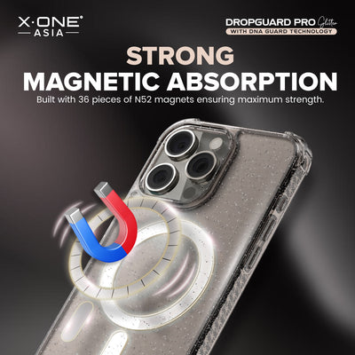 X.One® Dropguard Pro Glitter MagSafe Case for iPhone 15 Series — Strong Magnetic Absorption