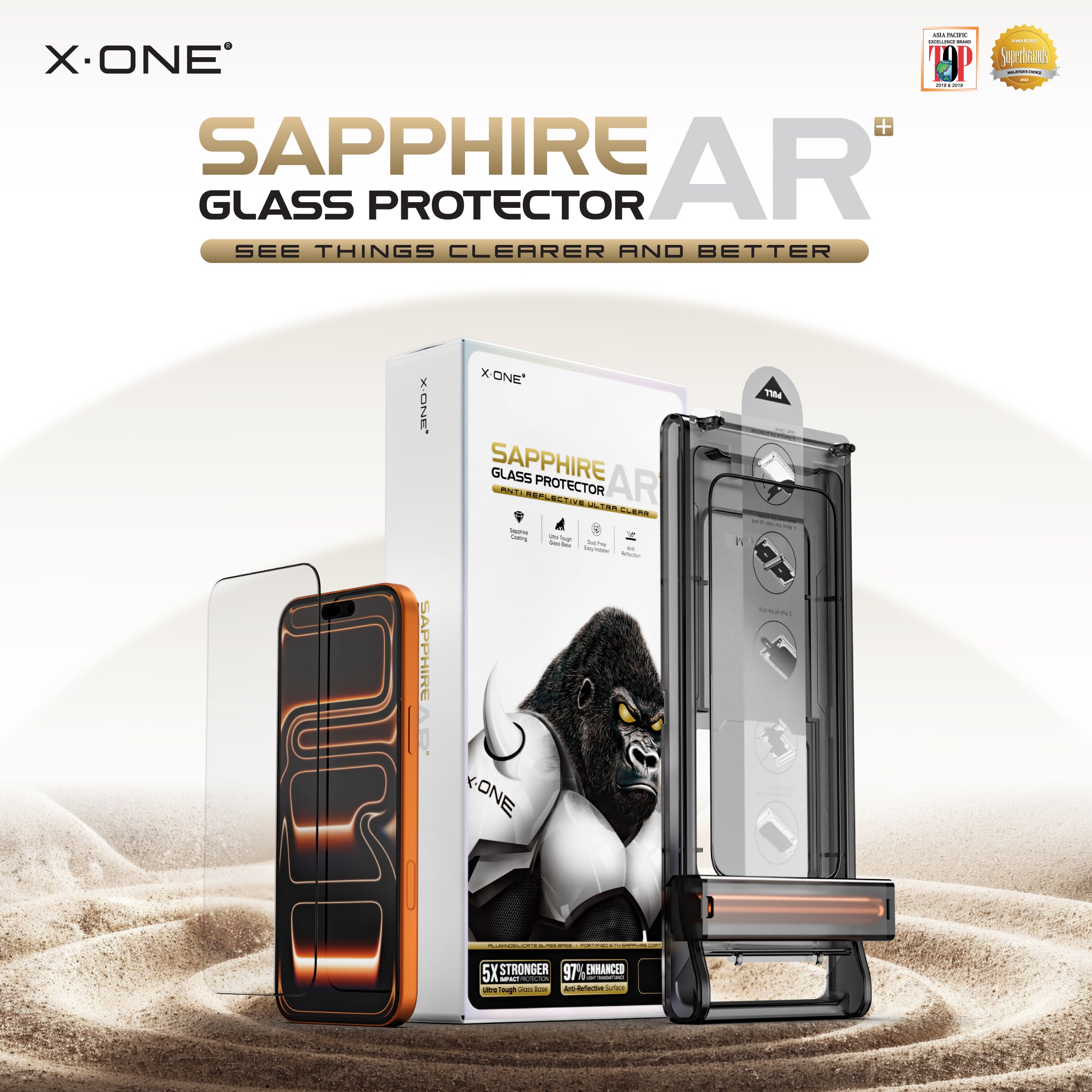 X.One Sapphire AR+ Glass Protector with Installer Kit for iPhone 17 Series