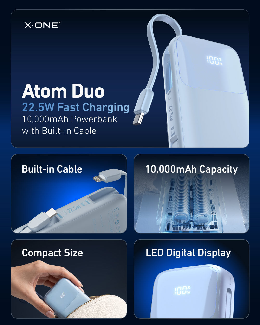 X.One® Atom Duo 10000mAh Power Bank — Feature Summary