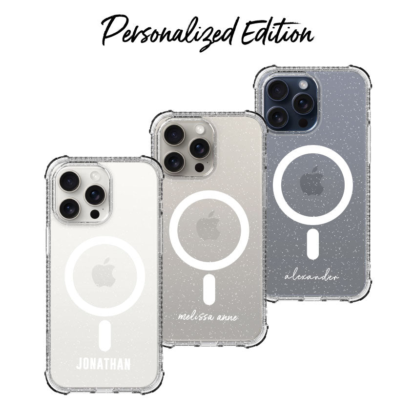 X.One® Dropguard Pro Glitter Series with EnduraClear (Magsafe Edition) for iPhone 15 Series – Personalized Edition