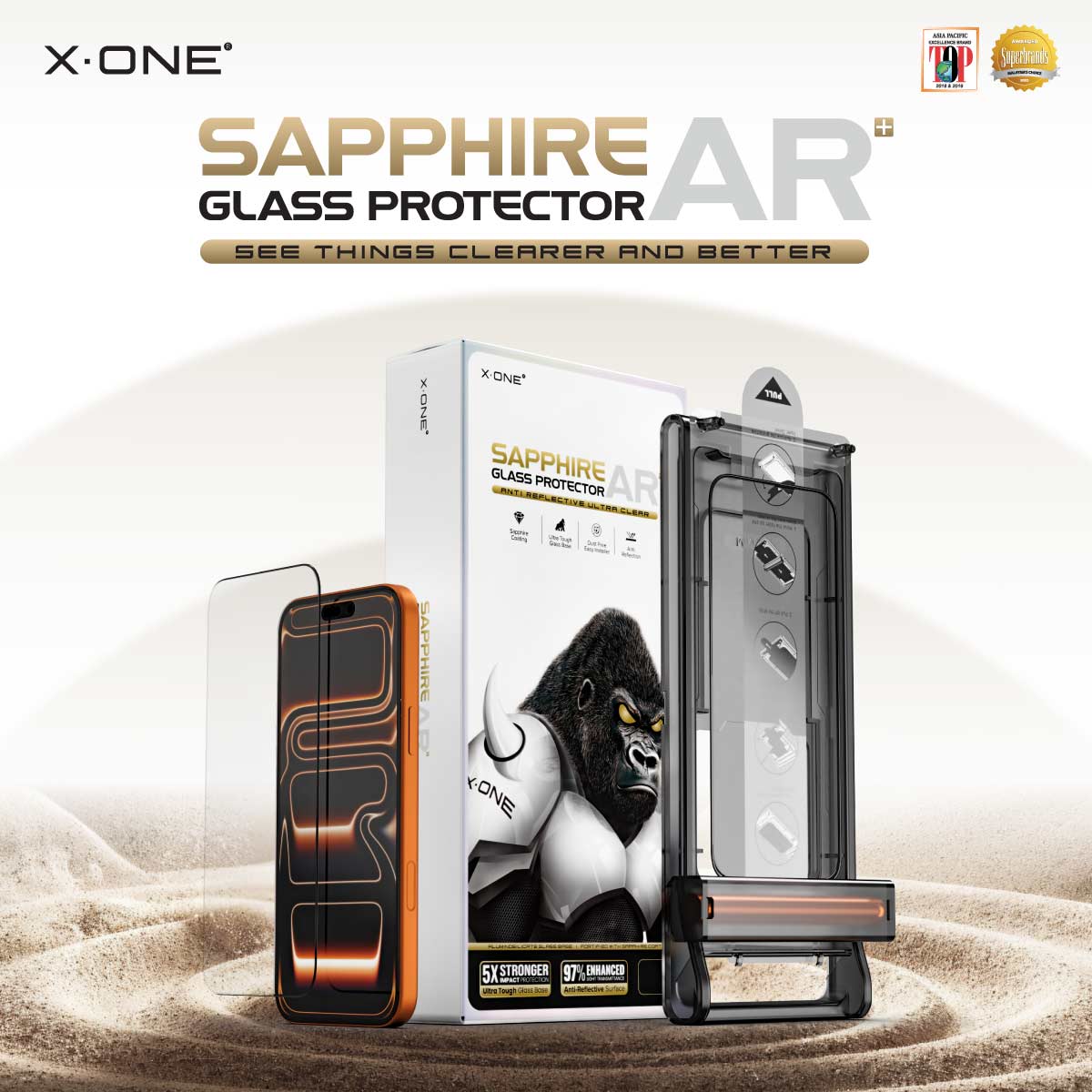 X.One Sapphire AR+ Glass Protector with Installer Kit for iPhone 17 Series