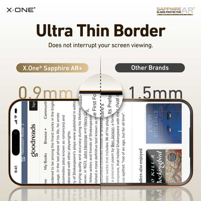 X.One® Sapphire AR+ Clear Glass Screen Protector — Case Friendly Design