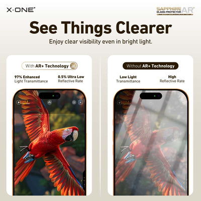 X.One® Sapphire AR+ Clear Glass Screen Protector — Anti-Fingerprint Surface