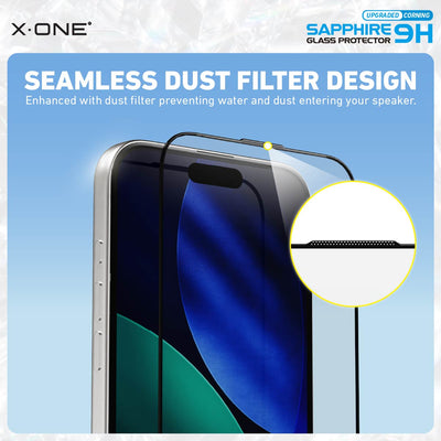 X.One® Sapphire 9H Screen Protector with Installer Kit — Seamless Dust Filter